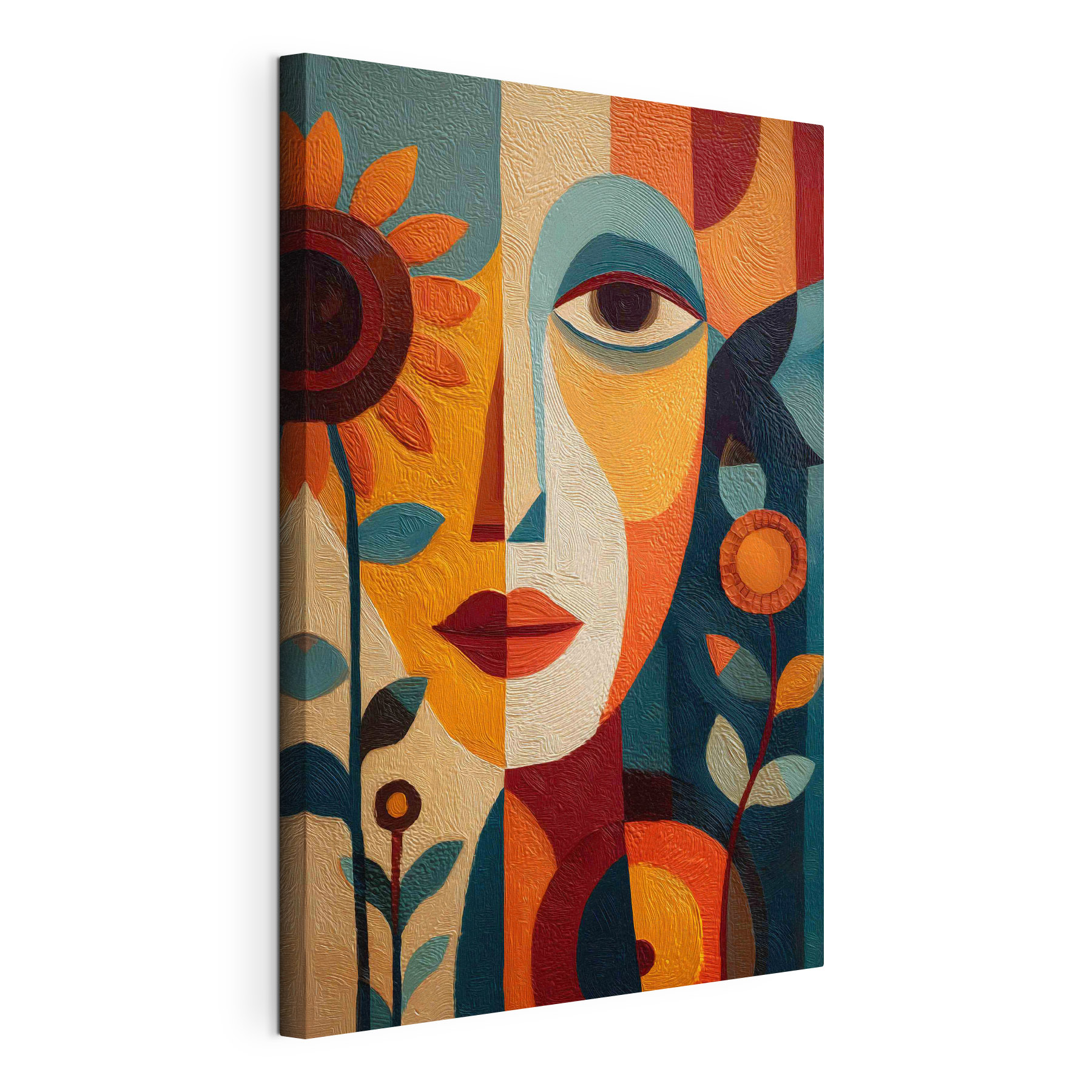 Painting of a woman's face and flowers