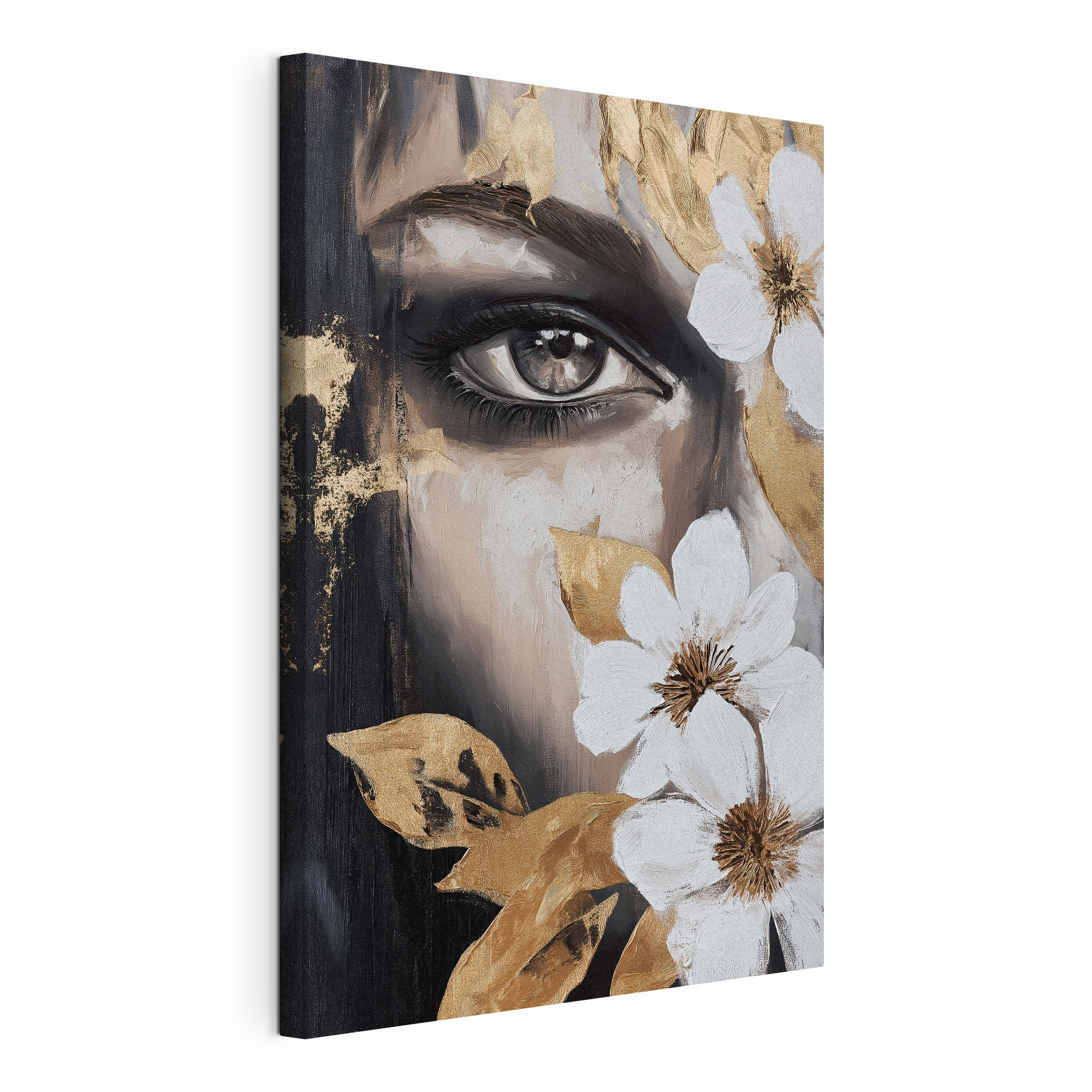 Painting of a woman's eye and flowers