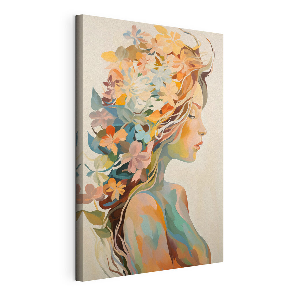 Painting of a woman with flowers in her hair Painting of a woman with flowers in her hair