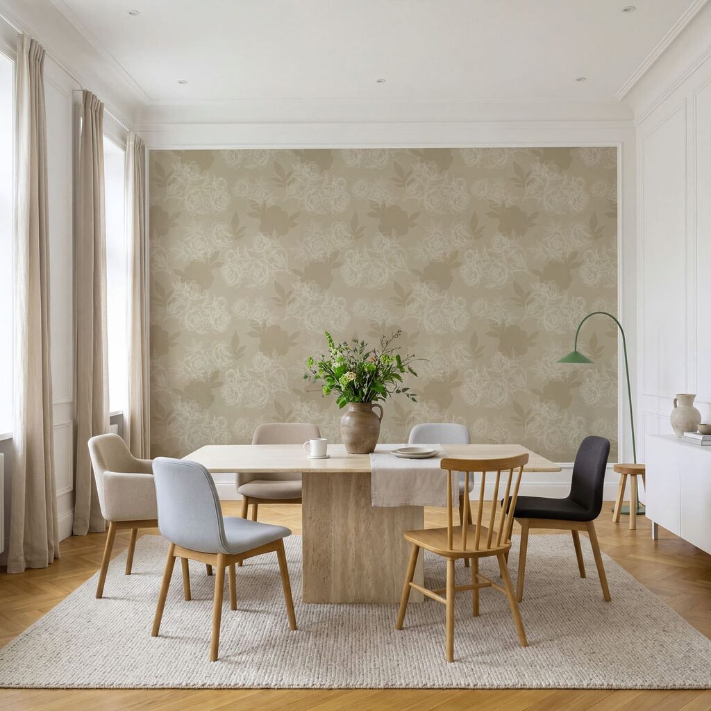 Tapete mit Blumen und Blättern Tapete mit Blumen und Blättern