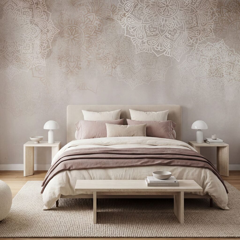 Weißer und rosa Hintergrund mit weißen Mandalas Weißer und rosa Hintergrund mit weißen Mandalas
