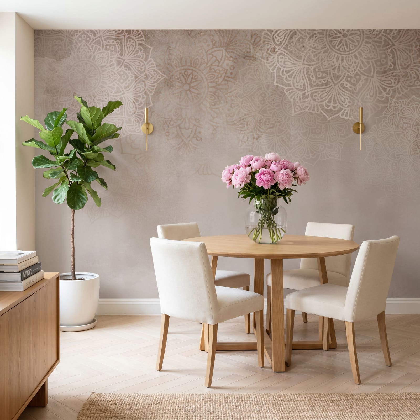 Weißer und rosa Hintergrund mit weißen Mandalas Weißer und rosa Hintergrund mit weißen Mandalas