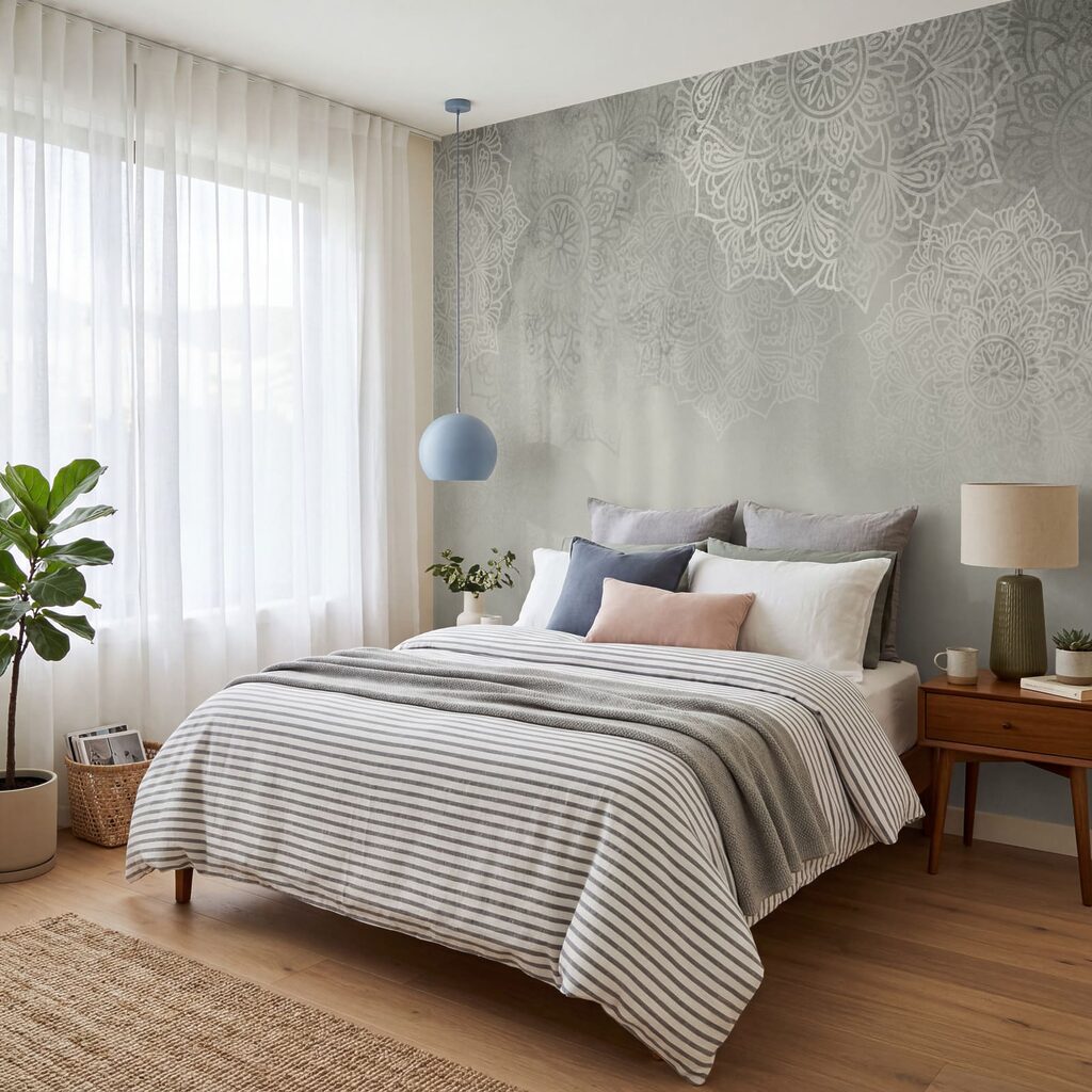 Weißer und grauer Hintergrund mit weißen Mandalas