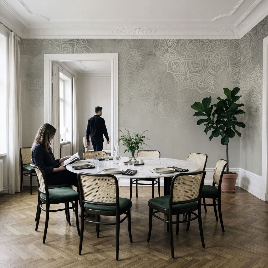 Weißer und grauer Hintergrund mit weißen Mandalas