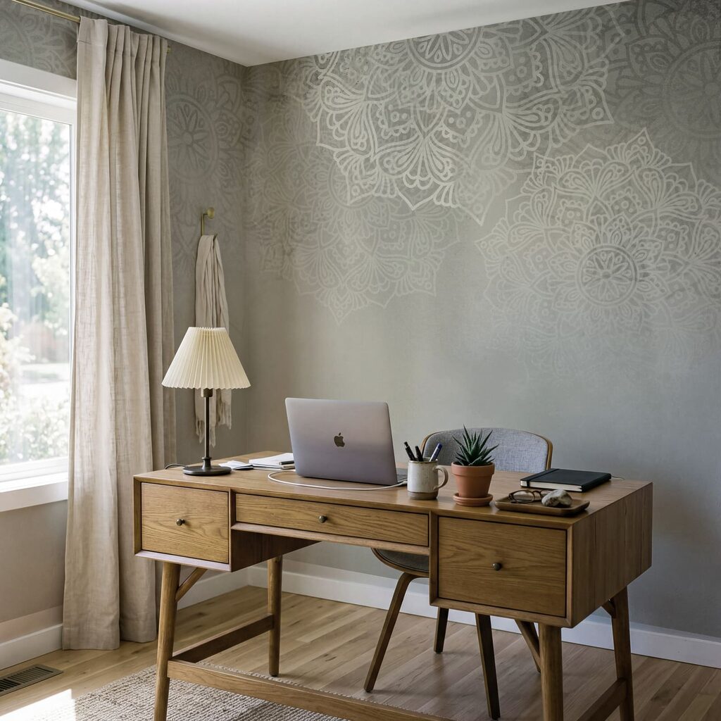Weißer und grauer Hintergrund mit weißen Mandalas