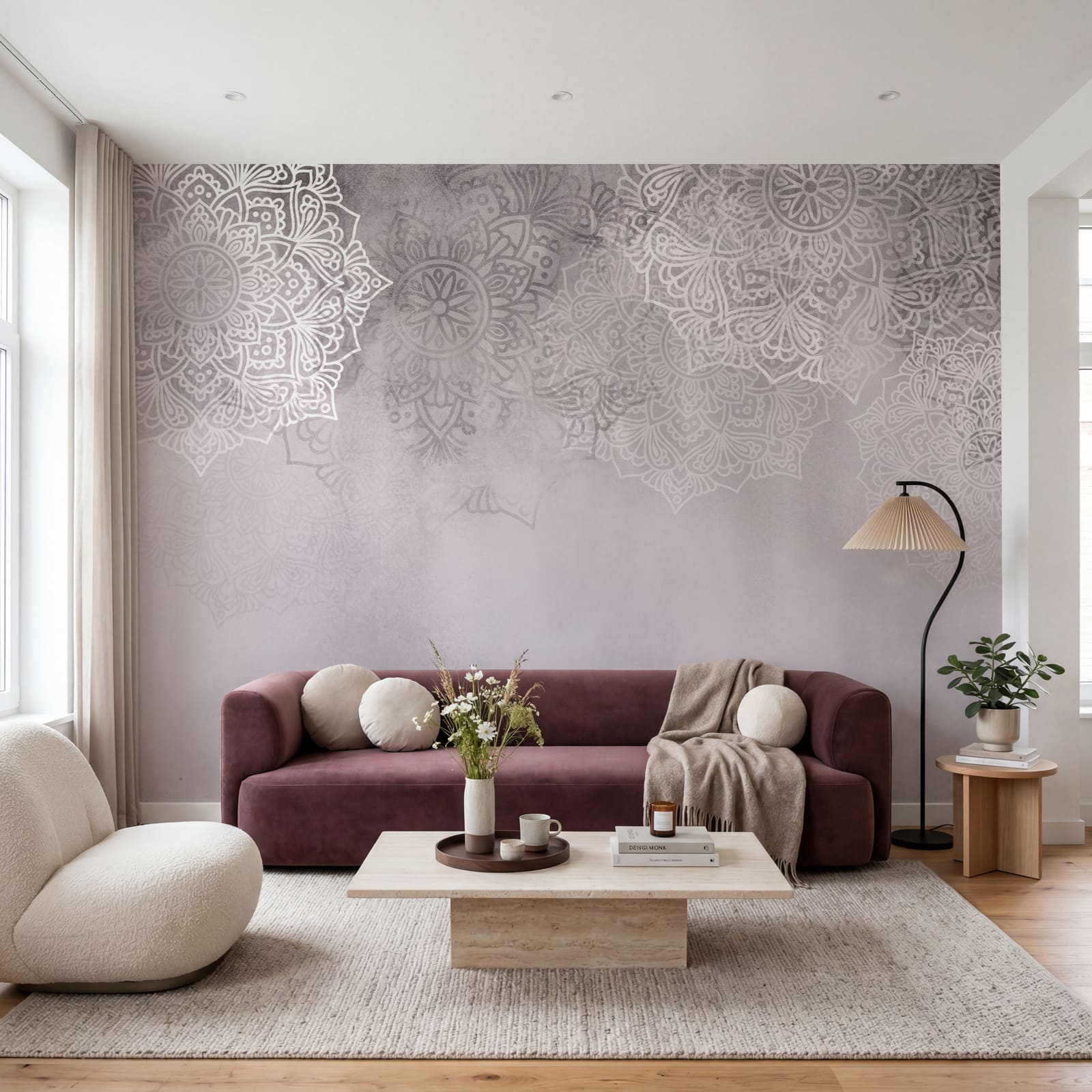 Weißer und rosa Hintergrund mit weißen Mandalas Weißer und rosa Hintergrund mit weißen Mandalas