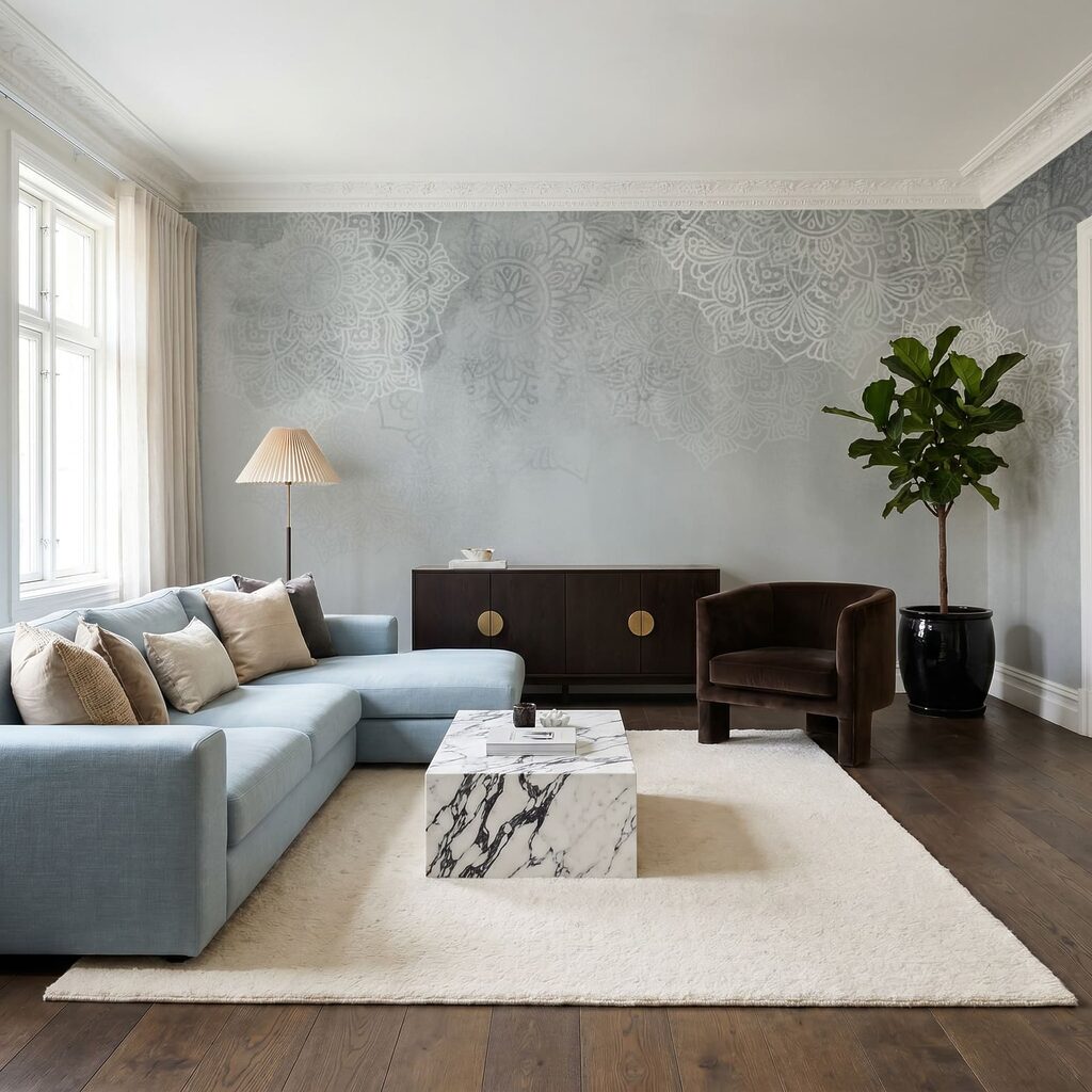 Weißer und grauer Hintergrund mit weißen Mandalas Weißer und grauer Hintergrund mit weißen Mandalas