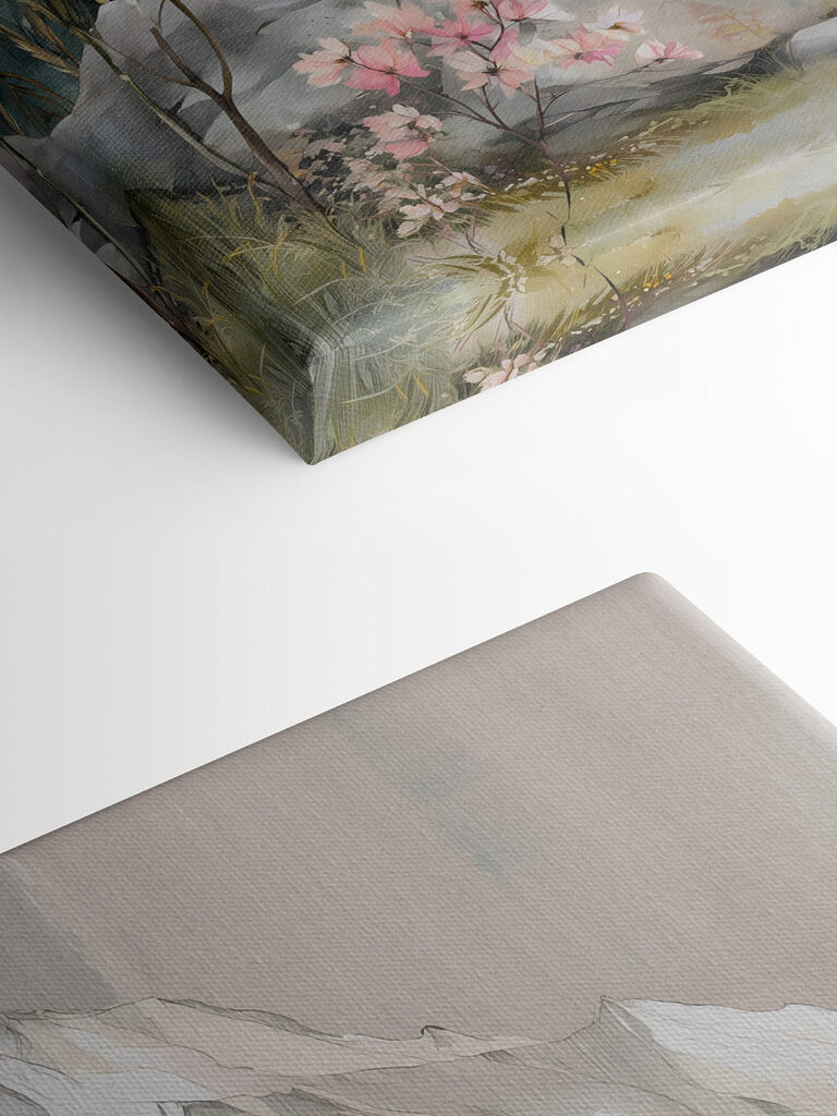 Painting of a mountain with trees and flowers Painting of a mountain with trees and flowers