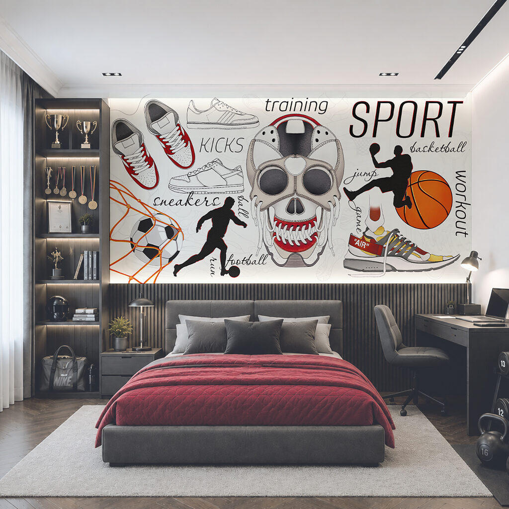 Totenkopf mit einem Ball und Schuhen