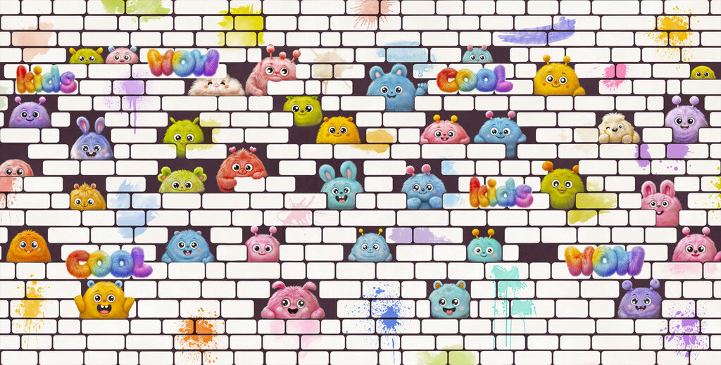 Wall with cartoon characters