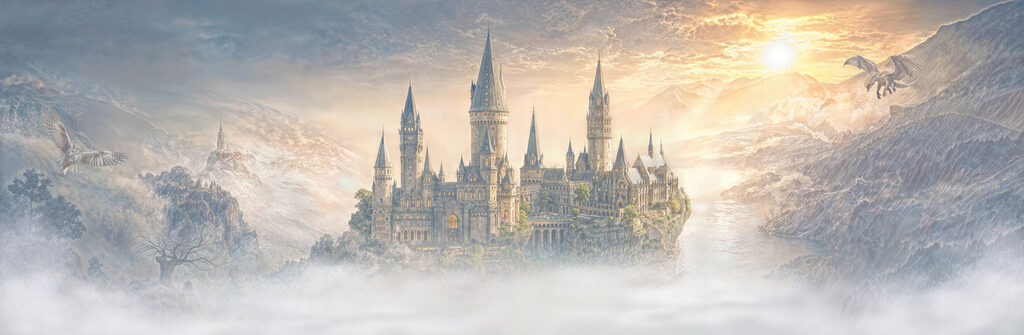 Castle on a hill with clouds