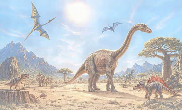 Group of dinosaurs in a desert Group of dinosaurs in a desert