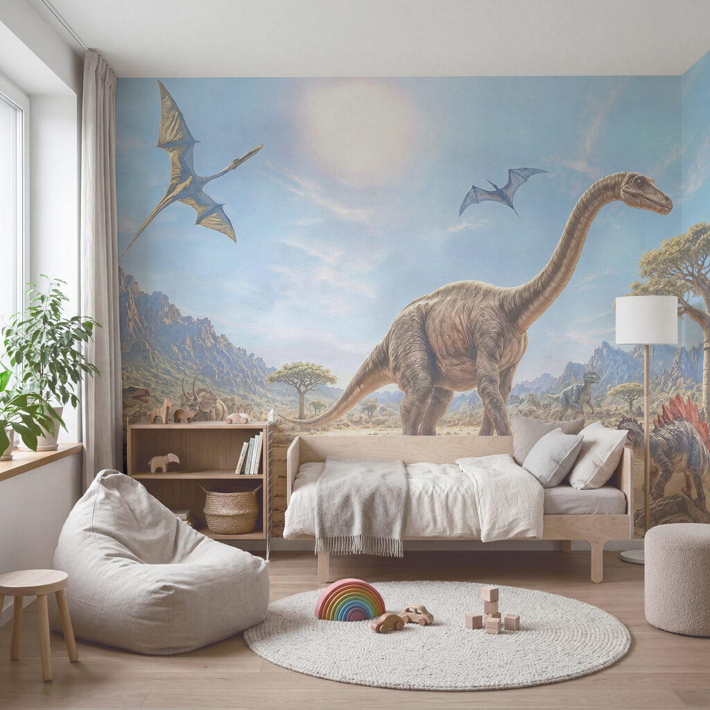 Eine Gruppe von Dinosauriern in einer Wüste Eine Gruppe von Dinosauriern in einer Wüste
