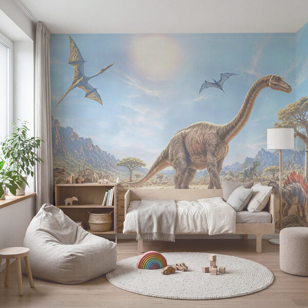 Eine Gruppe von Dinosauriern in einer Wüste Eine Gruppe von Dinosauriern in einer Wüste