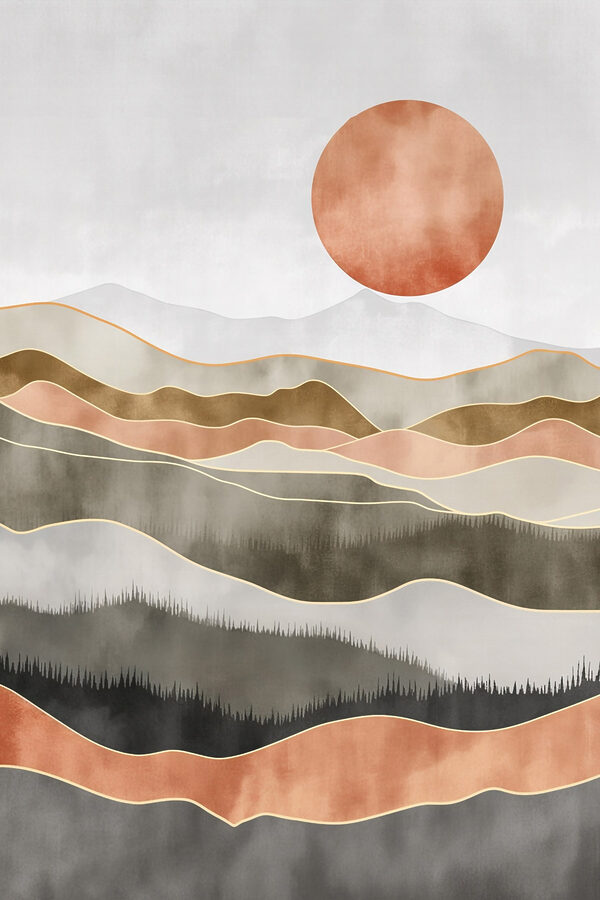 Painting of hills and sun Painting of hills and sun