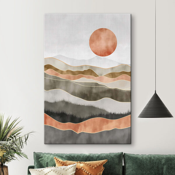 Painting of hills and sun Painting of hills and sun