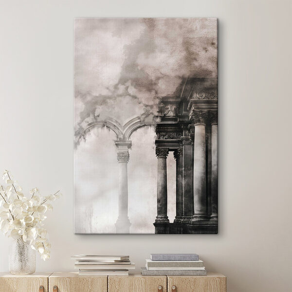 Building with columns and smoke Building with columns and smoke