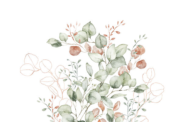 Watercolor painting of leaves and branches