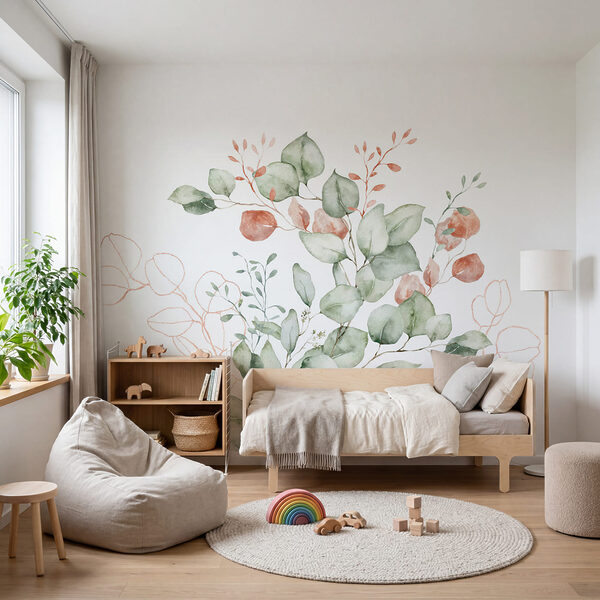 Aquarellbild mit Blättern und Zweigen