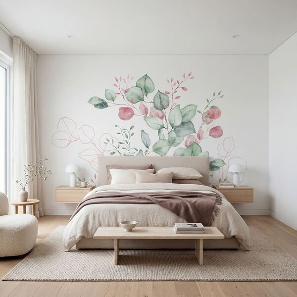 Aquarellbild mit grünen und rosa Blättern Aquarellbild mit grünen und rosa Blättern