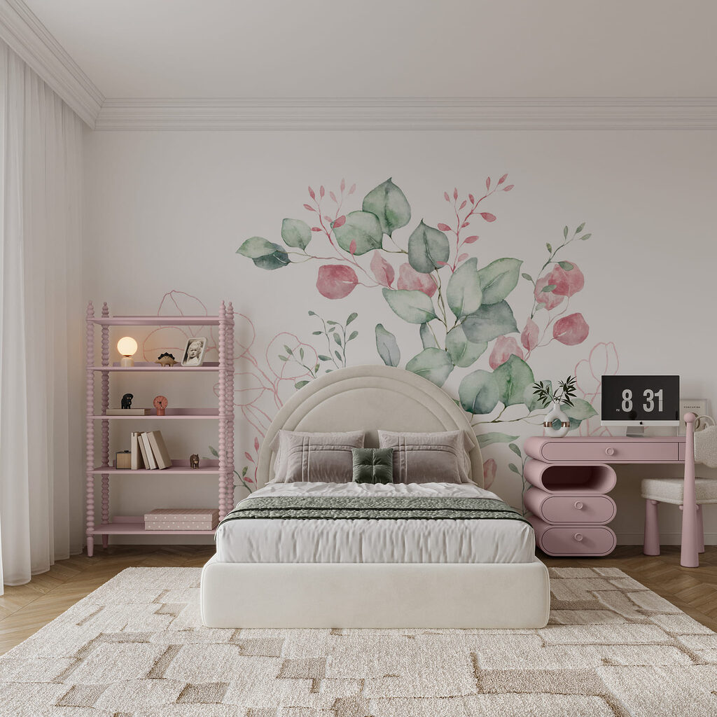 Aquarellbild mit grünen und rosa Blättern Aquarellbild mit grünen und rosa Blättern