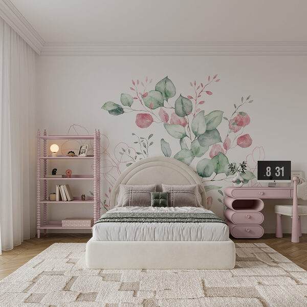 Aquarellbild mit grünen und rosa Blättern Aquarellbild mit grünen und rosa Blättern
