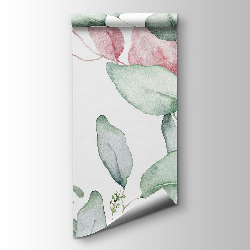 Watercolor painting of green and pink leaves Watercolor painting of green and pink leaves