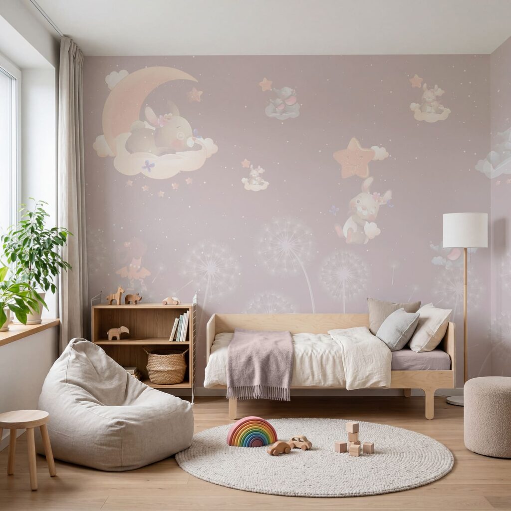 Tapete mit Kaninchen und Löwenzahn Tapete mit Kaninchen und Löwenzahn