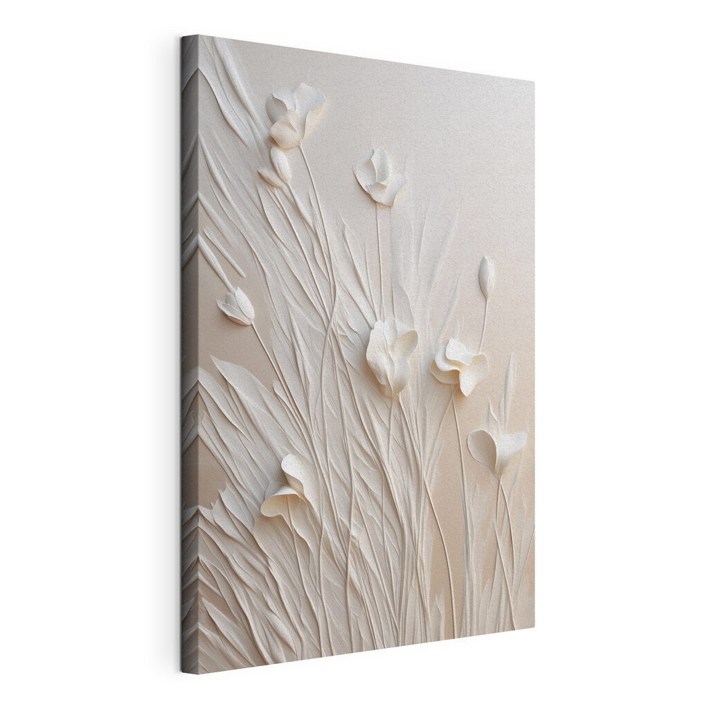 White flowers and leaves on a white surface