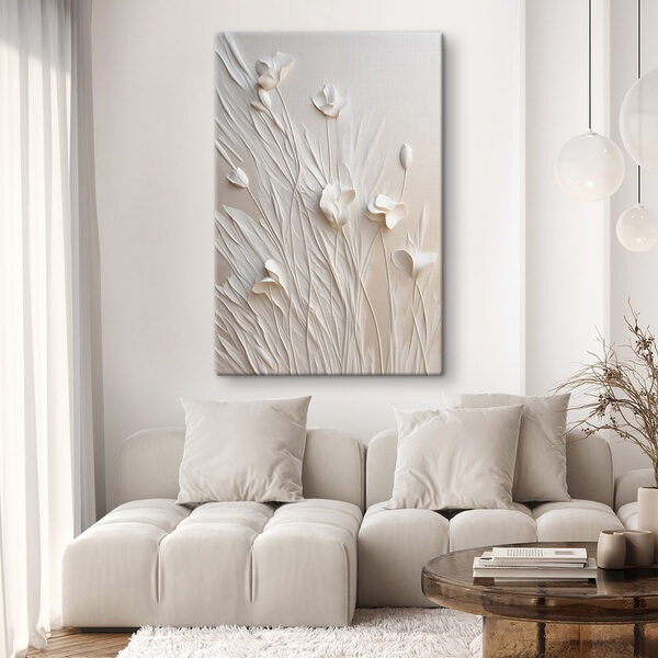 White flowers and leaves on a white surface