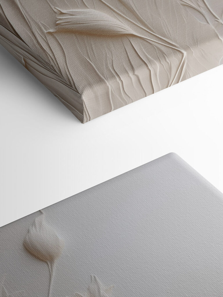 White flower art on a white surface White flower art on a white surface