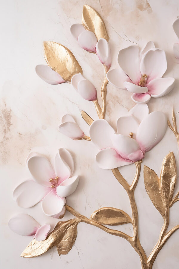White and pink flowers on a marble surface