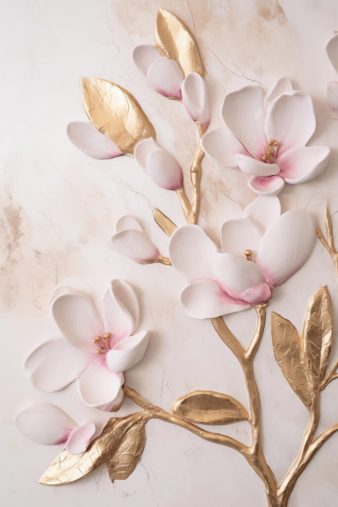 White and pink flowers on a marble surface