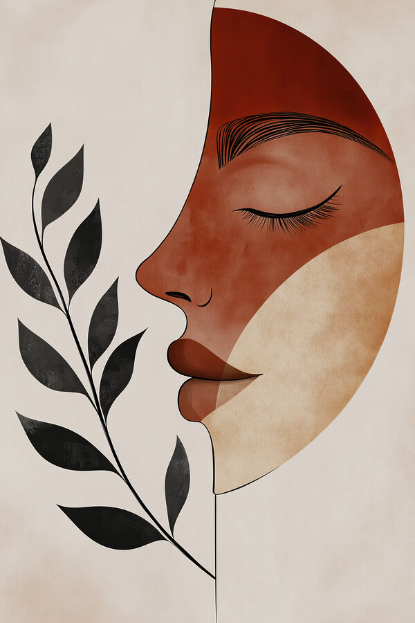 Face and leaf drawing