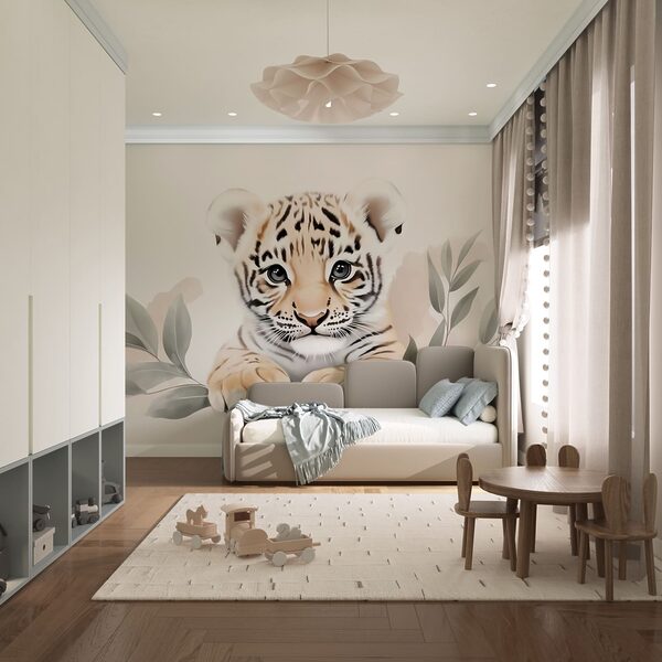 Tigerjunges mit Blättern
