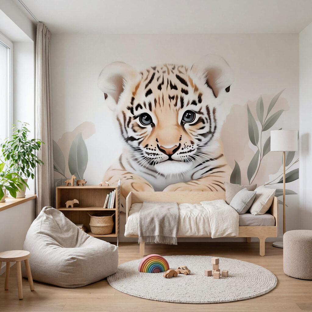 Tigerjunges mit Blättern