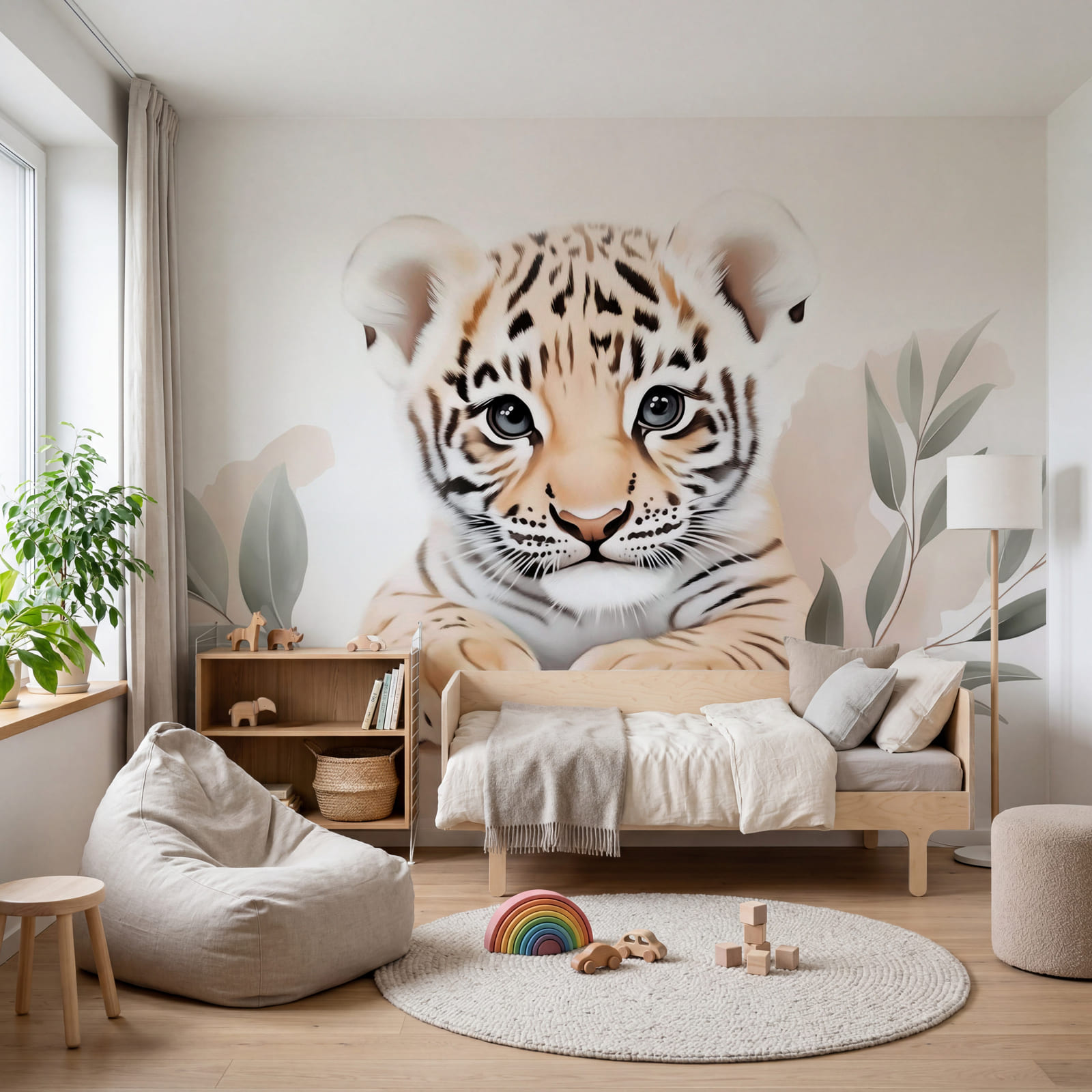 Tigerjunges mit Blättern
