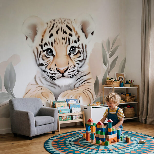 Tigerjunges mit Blättern