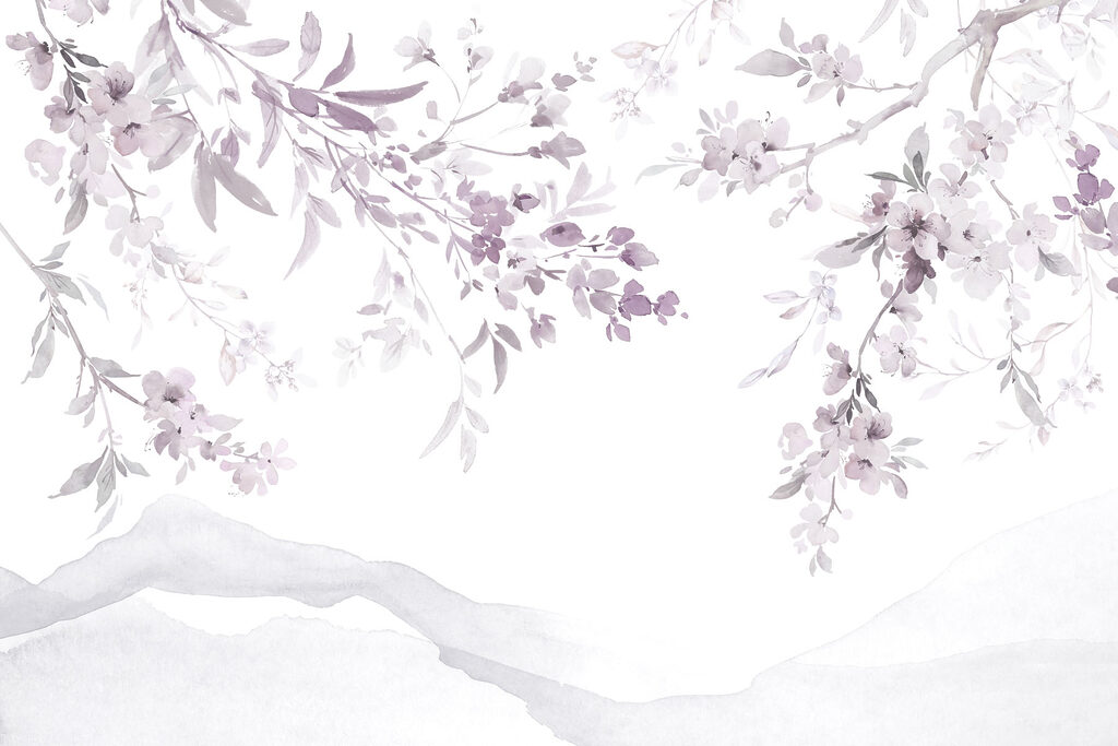 Painting of a tree branch with purple flowers Painting of a tree branch with purple flowers
