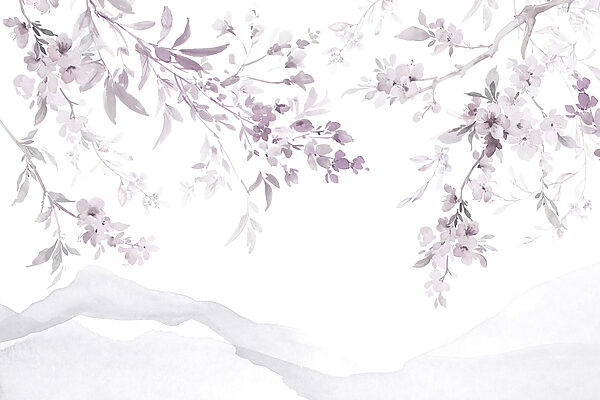 Painting of a tree branch with purple flowers Painting of a tree branch with purple flowers