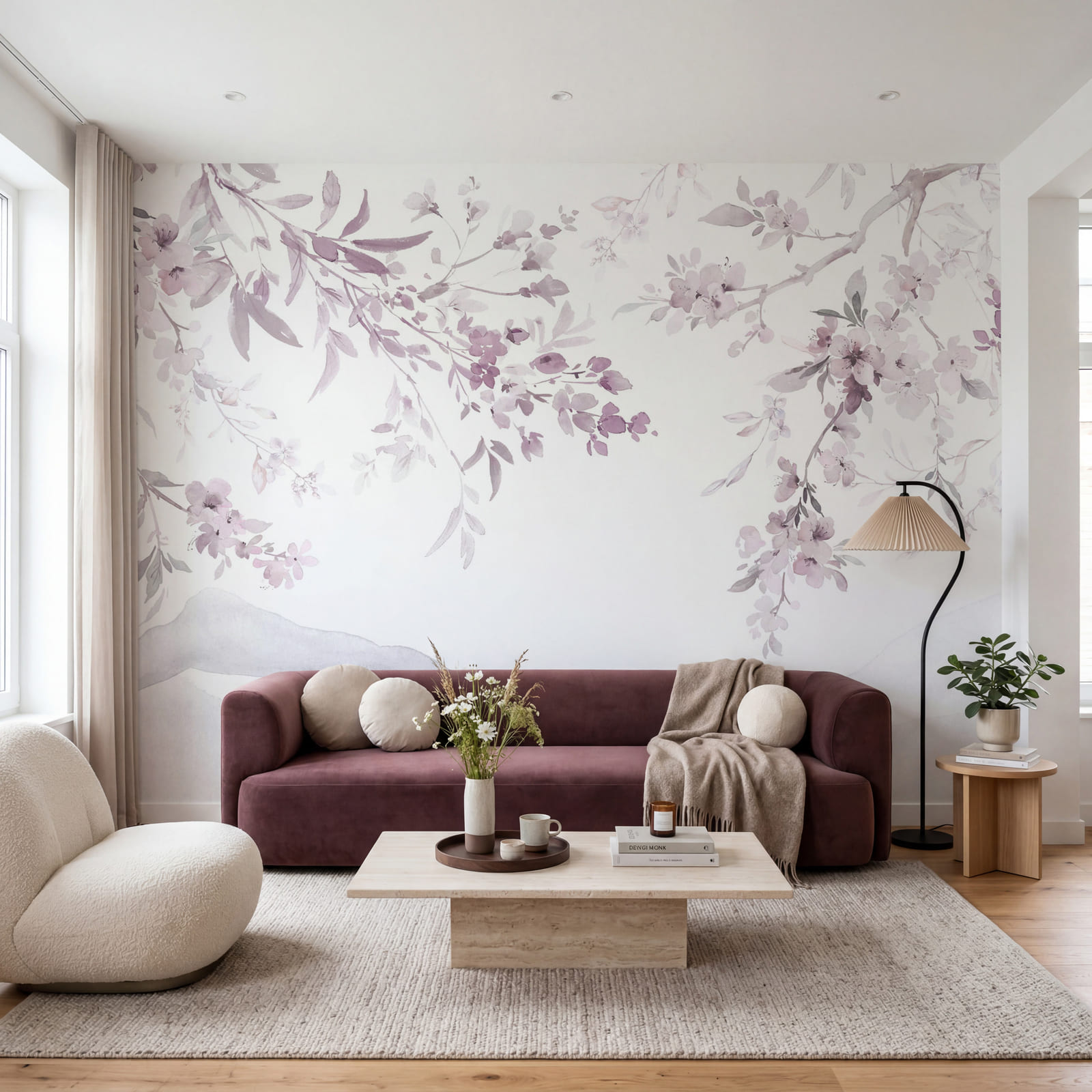 Gemälde eines Astes mit violetten Blüten Gemälde eines Astes mit violetten Blüten