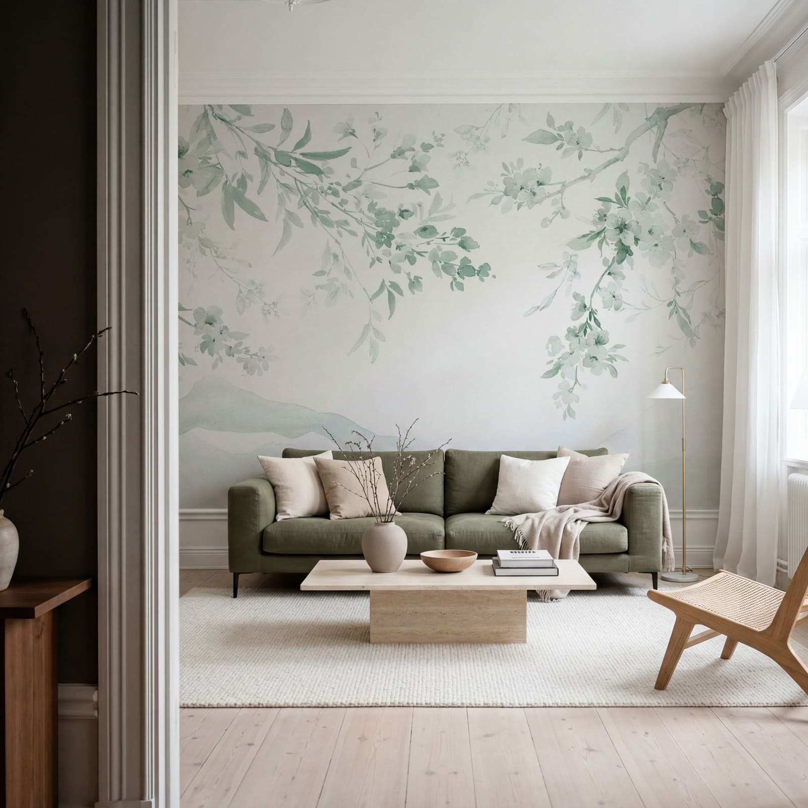 Gemälde eines Baumastes mit weißen Blüten Gemälde eines Baumastes mit weißen Blüten