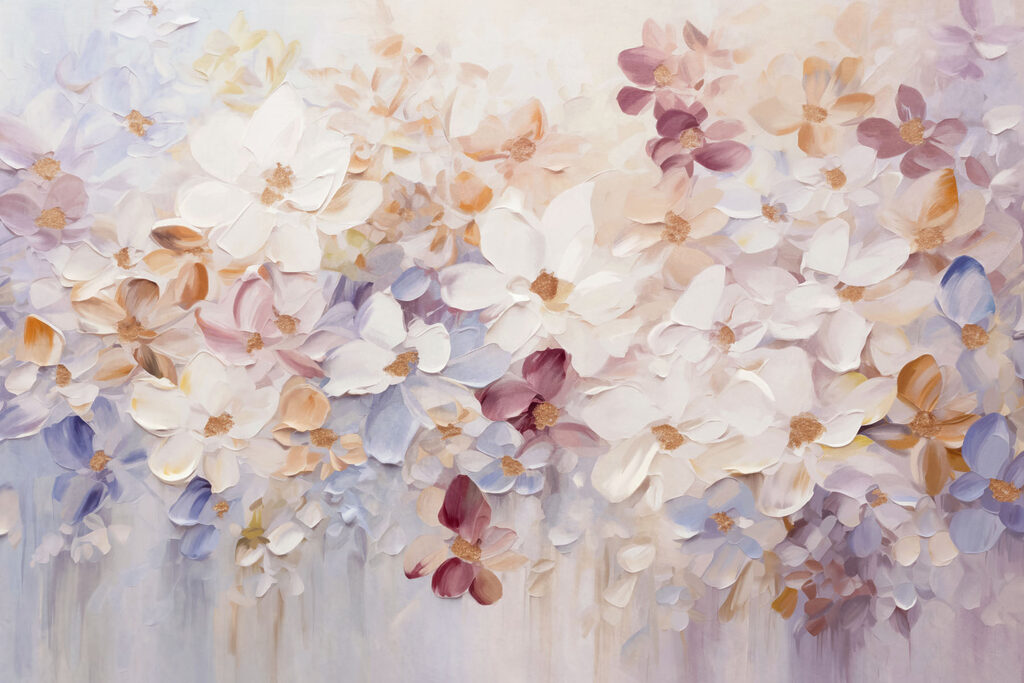 Painting of flowers on a white surface