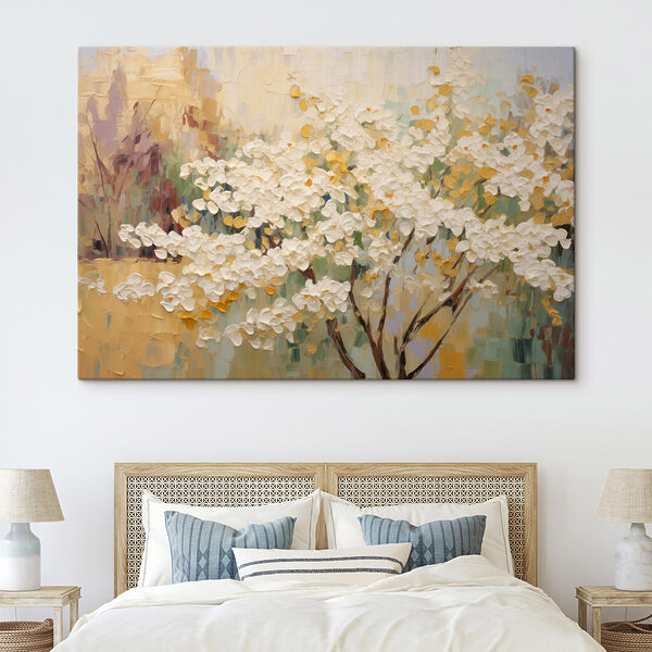 Painting of a tree with white flowers Painting of a tree with white flowers