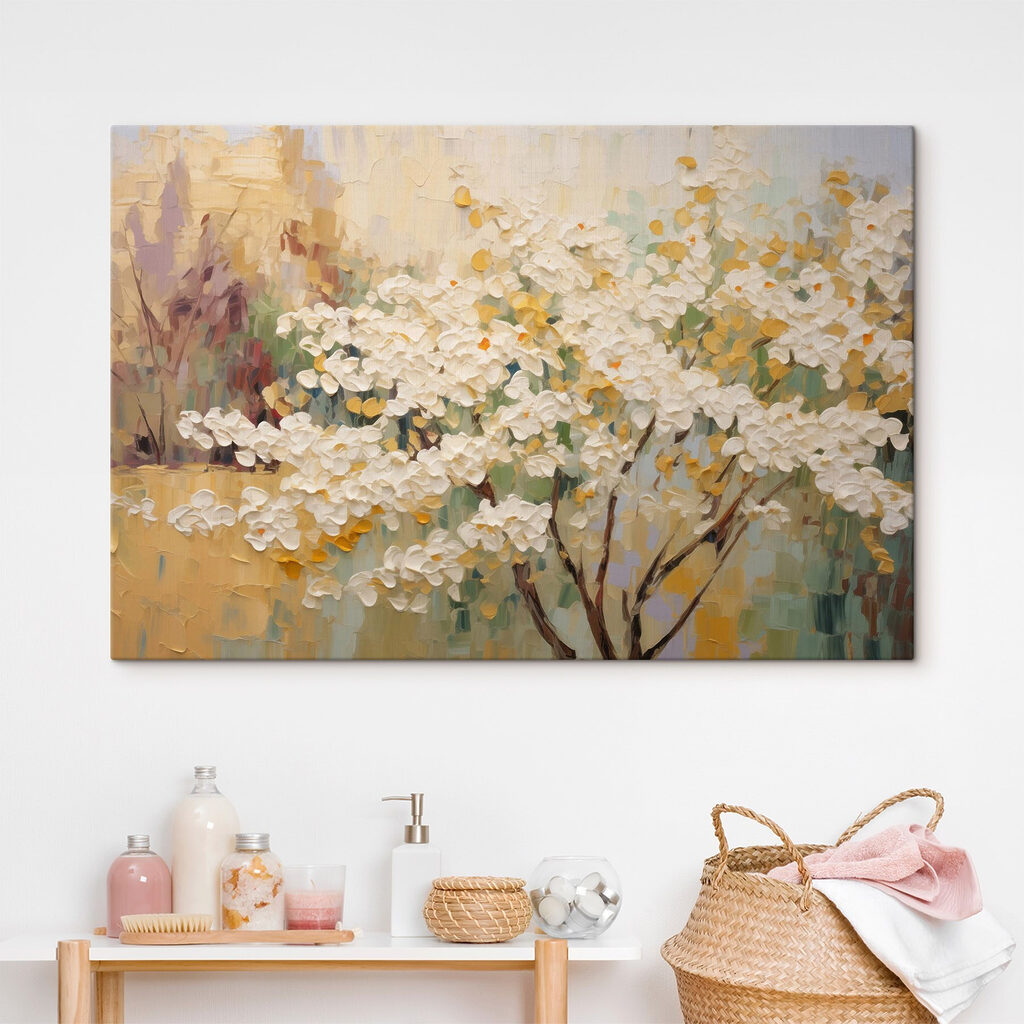 Painting of a tree with white flowers Painting of a tree with white flowers