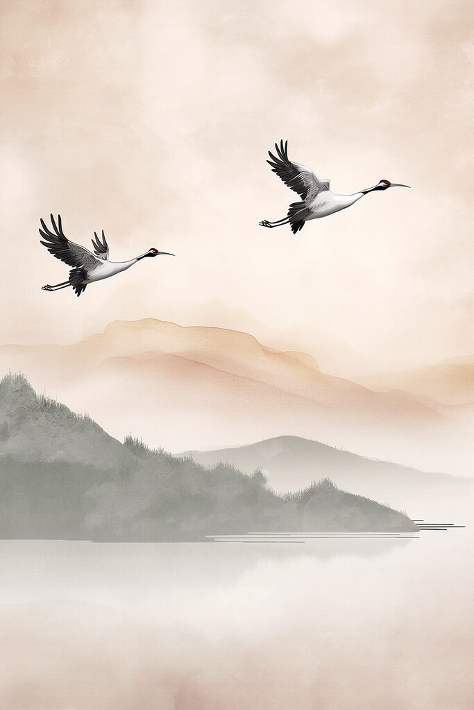 Two birds flying over a lake Two birds flying over a lake