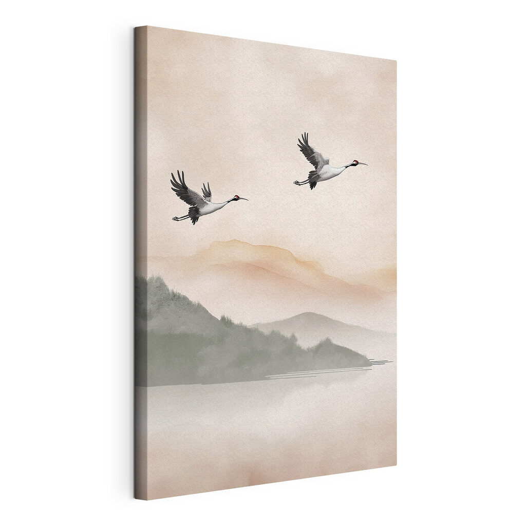 Two birds flying over a lake Two birds flying over a lake