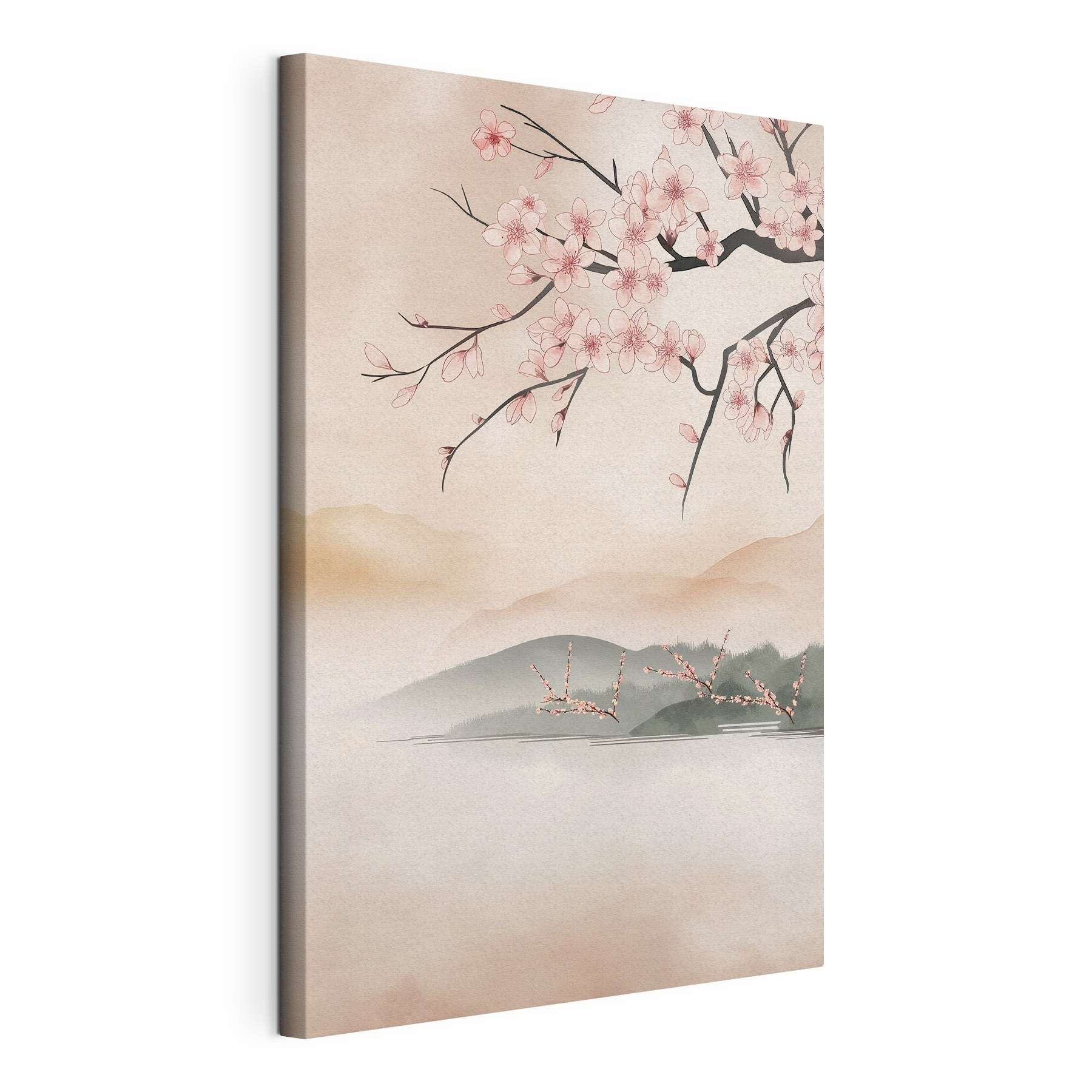 Painting of a tree branch with pink flowers Painting of a tree branch with pink flowers