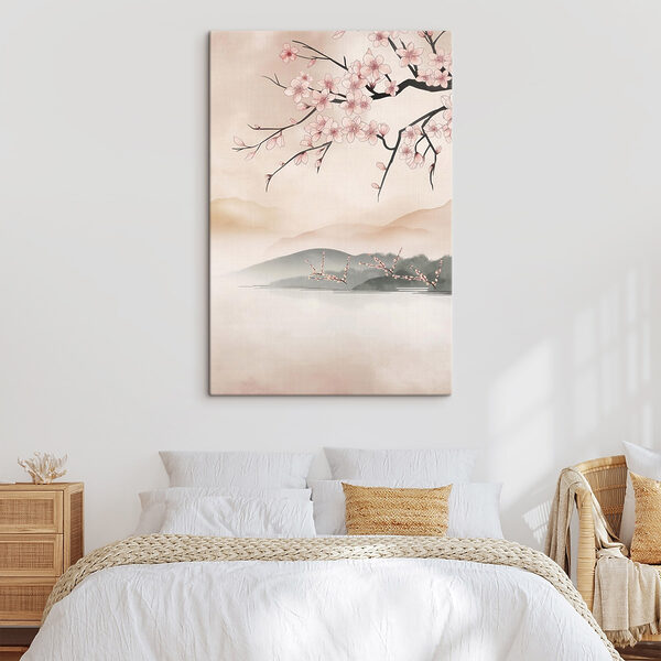 Painting of a tree branch with pink flowers Painting of a tree branch with pink flowers