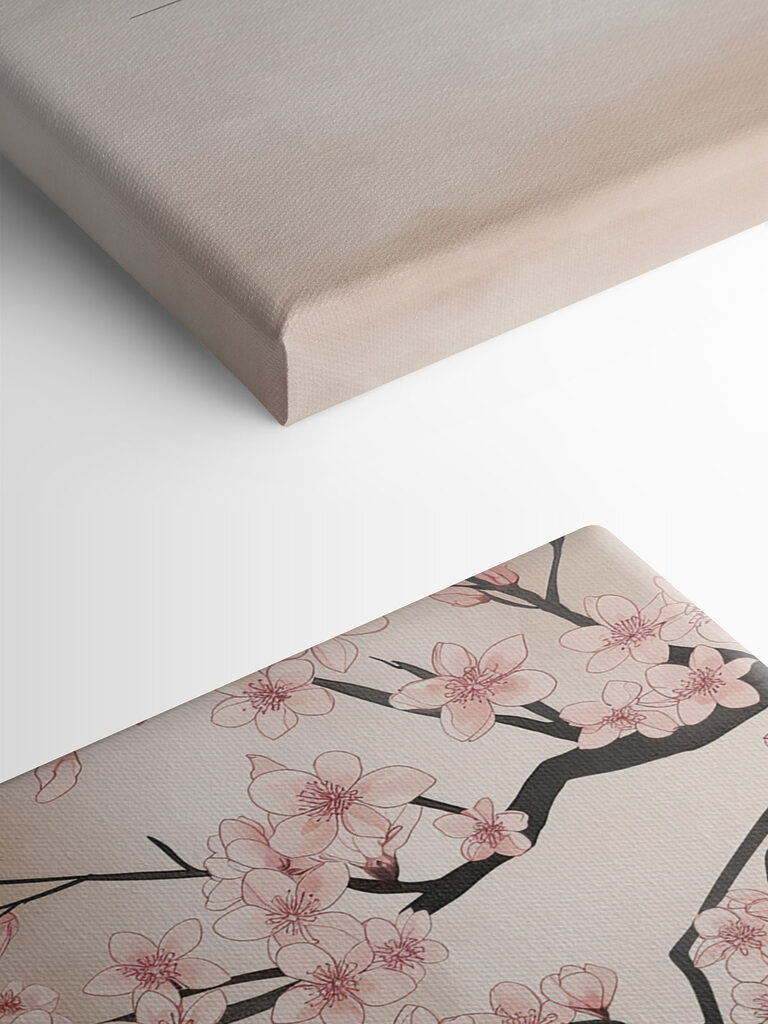 Painting of a tree branch with pink flowers Painting of a tree branch with pink flowers
